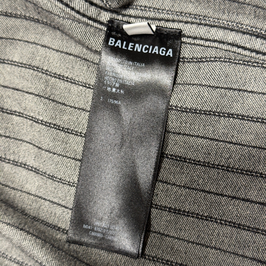 Balenciaga Distressed Striped Denim Shirt Oversized Authenticated Designer