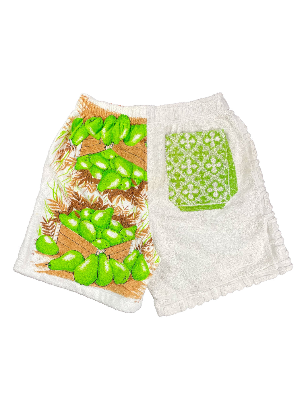 BODE 60s Vintage Duo Towel Shorts Floral Pear Fruit 1/1 Sterling Silver Hardware