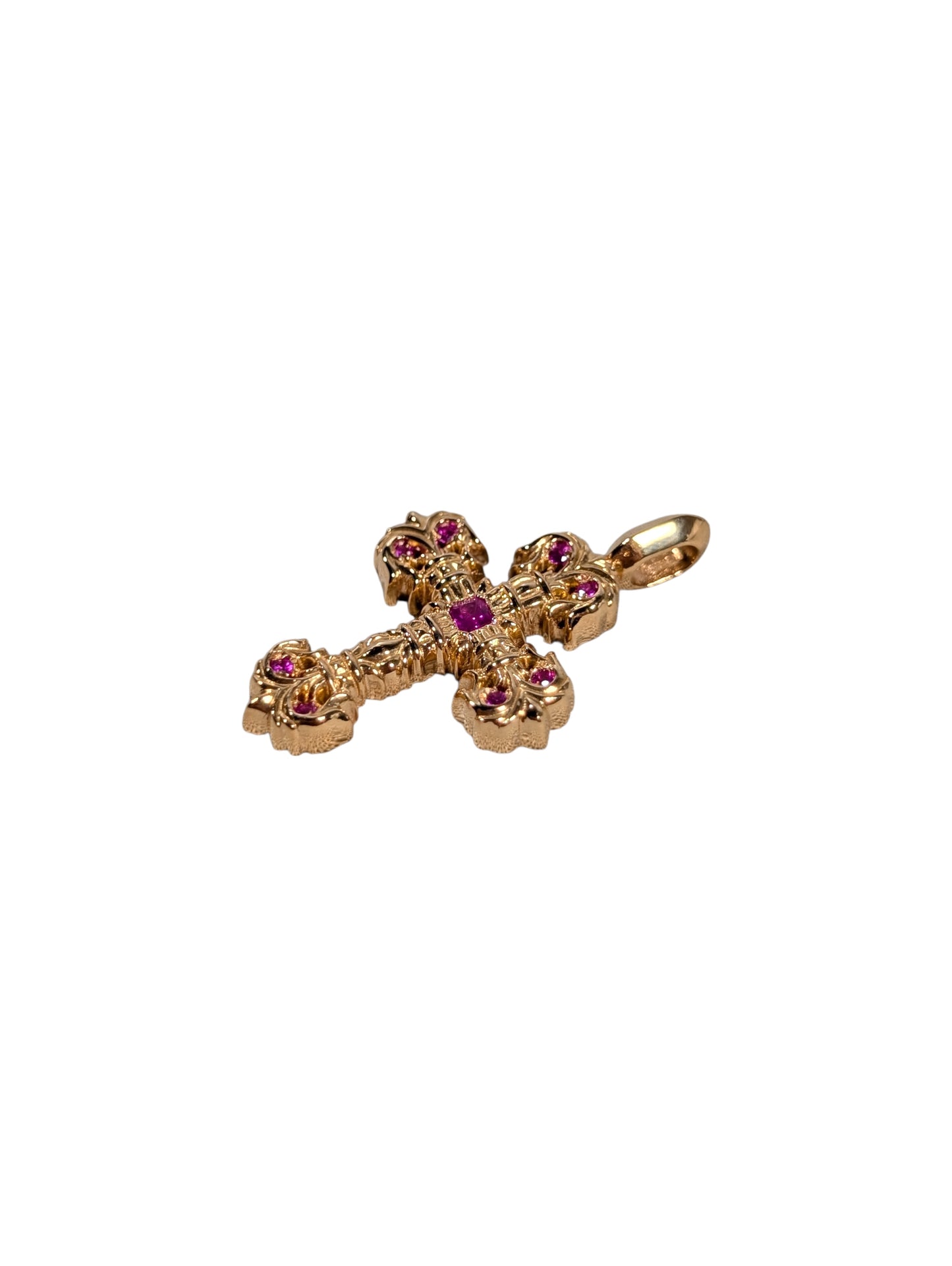 22k Gold XS Filigree Pave Pink Sapphire Pendant