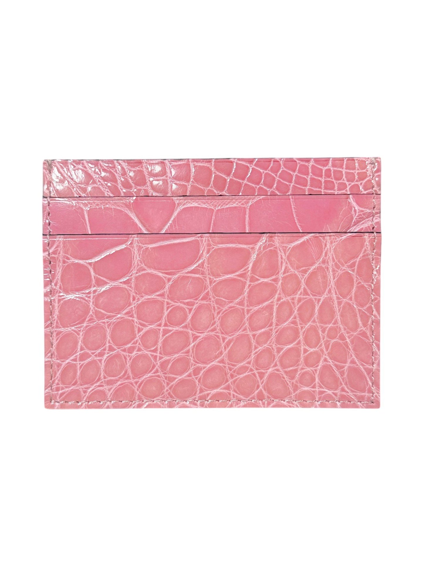 AMAL Card Holder Pink Crocodile Leather Wallet