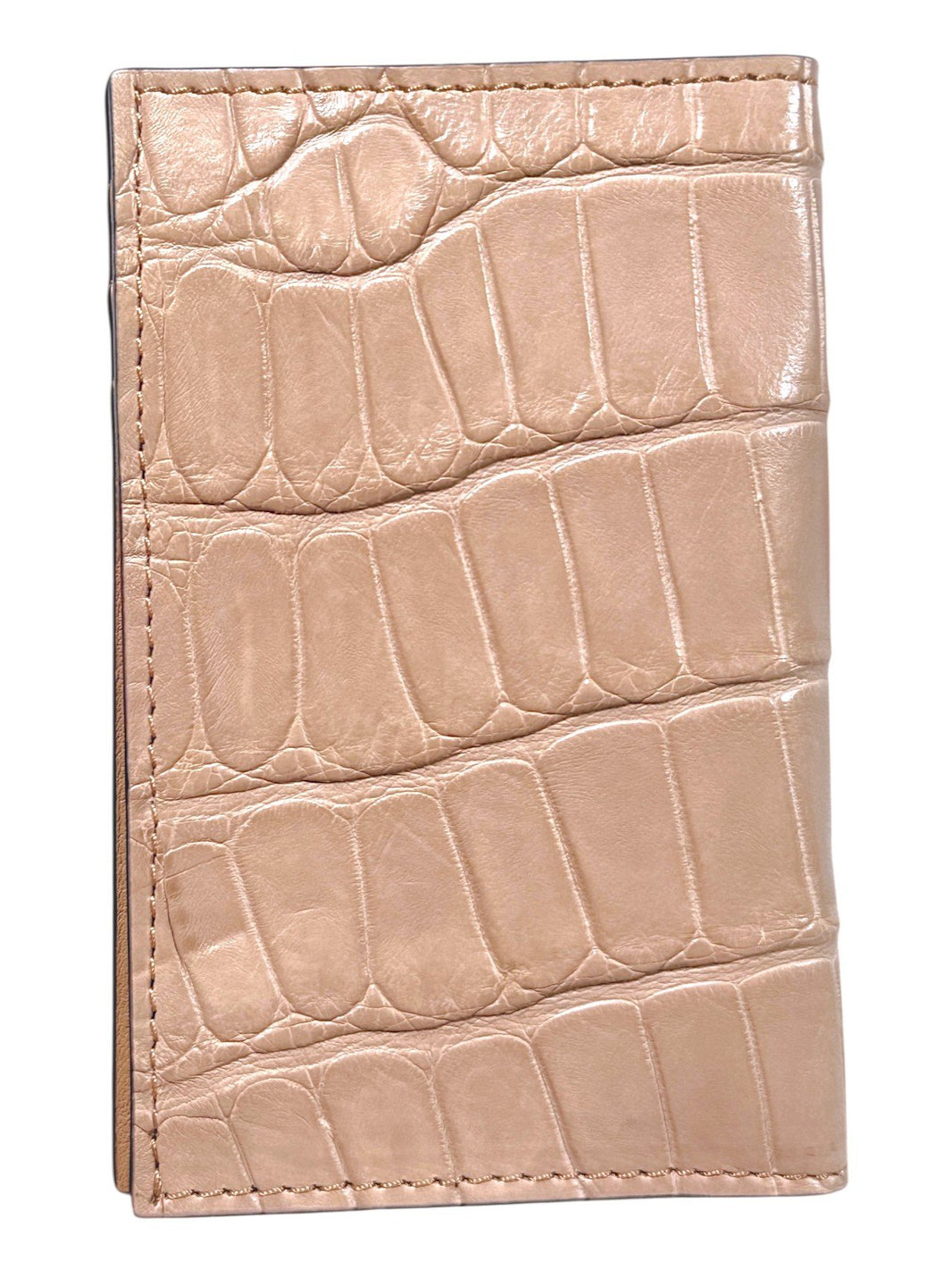 Handmade Italy Crocodile Skin Bifold Wallet Beige Glossy Finish