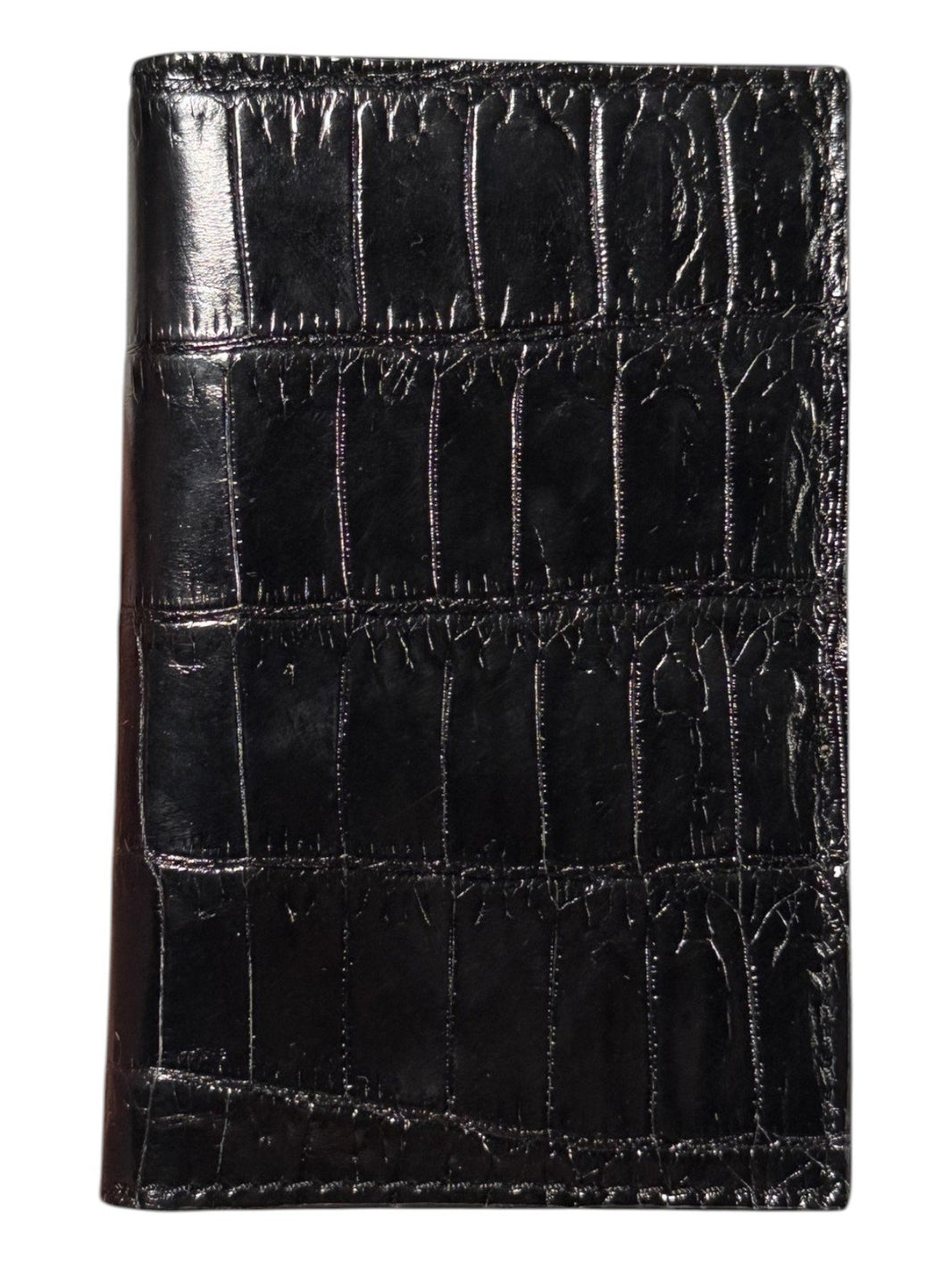 Glossy Black Crocodile Bifold Card Wallet AMAL Exotic Leather Italy