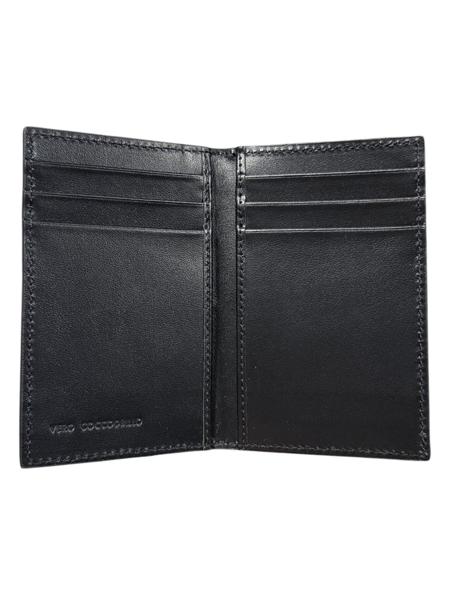 Crocodile Skin Bifold Wallet Black Interior 6 Card Slots Handmade Italy
