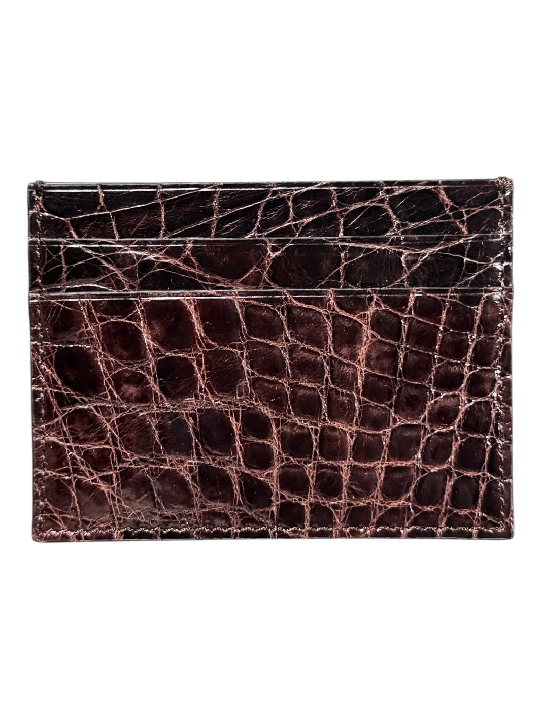 Brown Crocodile Card Holder Glossy Finish Exotic Leather AMAL Italy