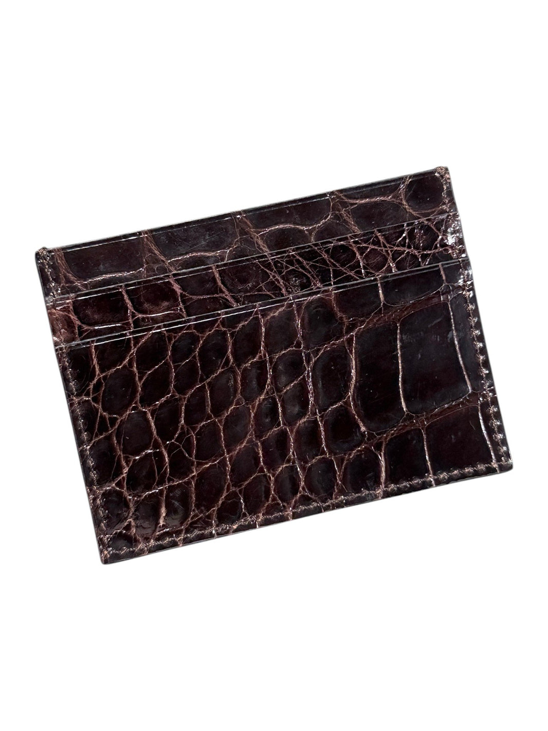 Handmade Italy Crocodile Skin Card Holder Brown Exotic Leather AMAL