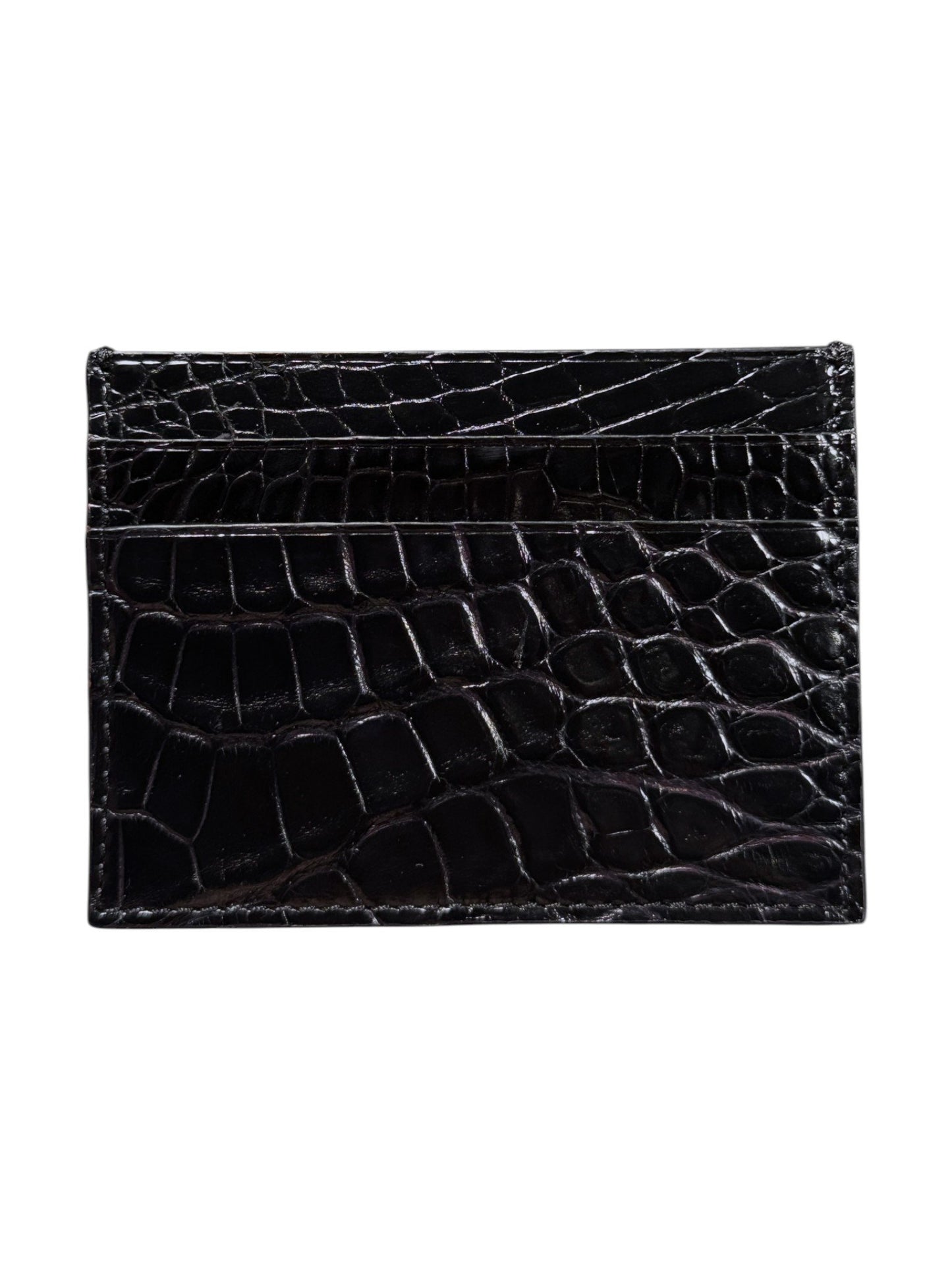 Exotic Leather Crocodile Card Holder Handmade Italy Glossy Black Wallet
