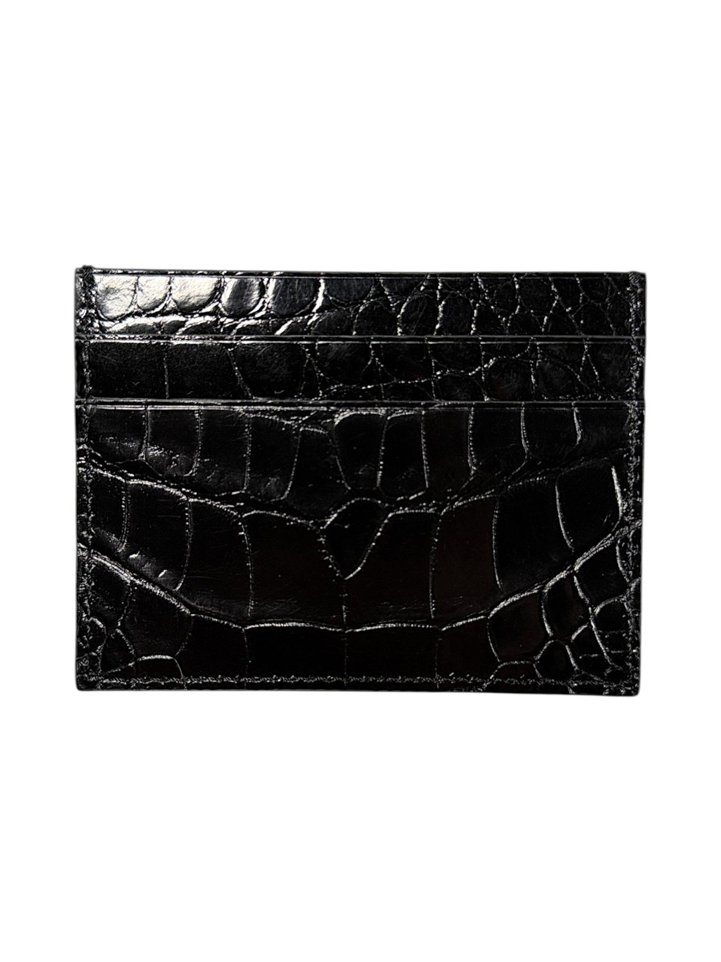 Crocodile Skin Card Wallet Black Fine Hand Stitching Exotic Leather