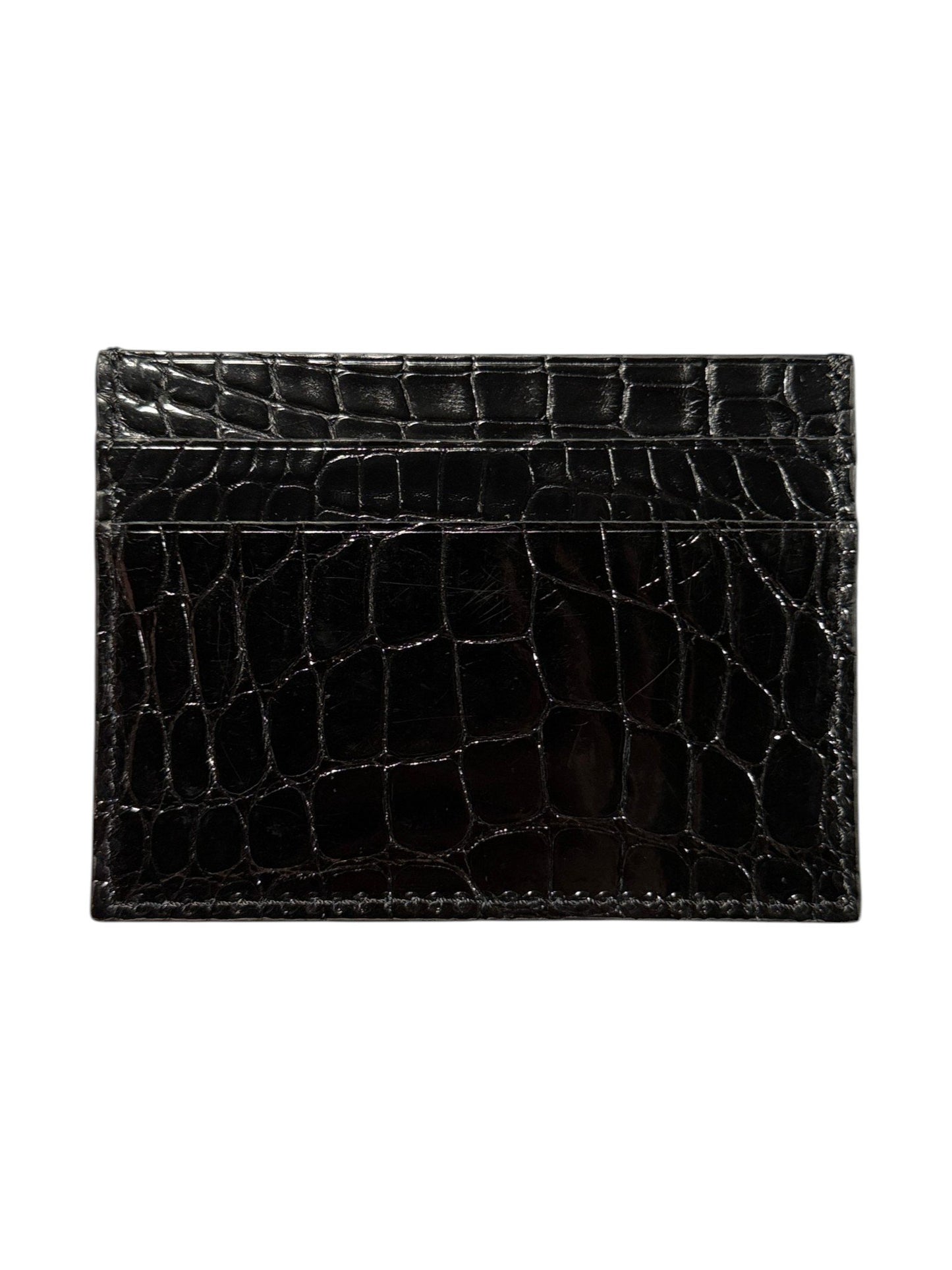 Crocodile Skin Card Wallet Handmade Italy Black Glossy Exotic Leather