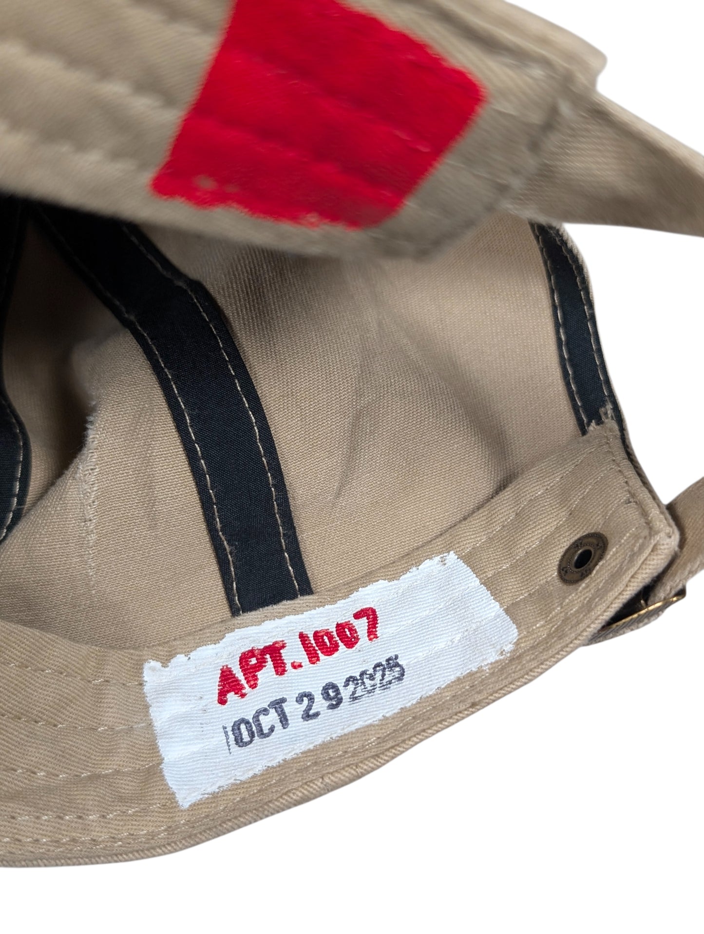 Hand Drawn Repaired Khaki Baseball Cap Hat #99