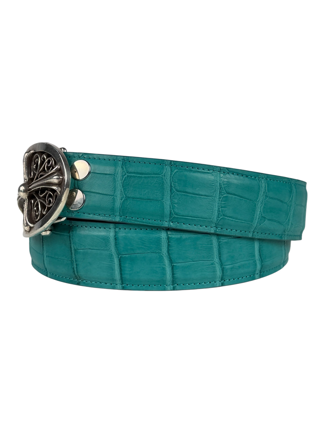 Aqua crocodile belt strap with AMAL two snap button buckle system