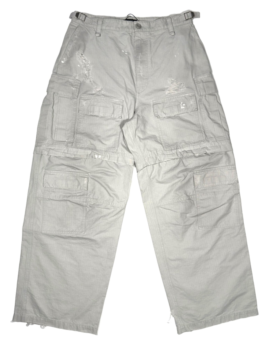 Balenciaga Distressed Adjustable Cargo Pants Sterling Silver Hardware