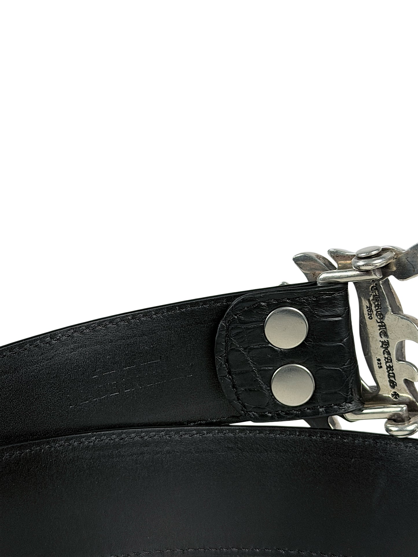 Black crocodile belt strap with AMAL two snap button buckle system