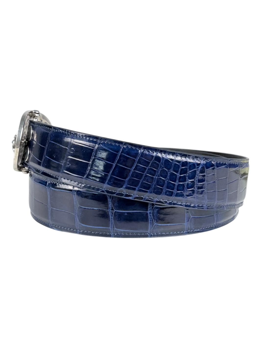 Blue crocodile belt strap with AMAL two snap button buckle system
