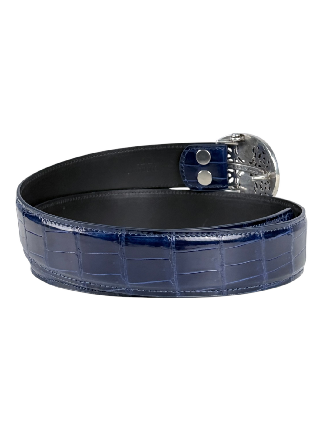 Exotic crocodile leather belt strap by AMAL in glossy blue