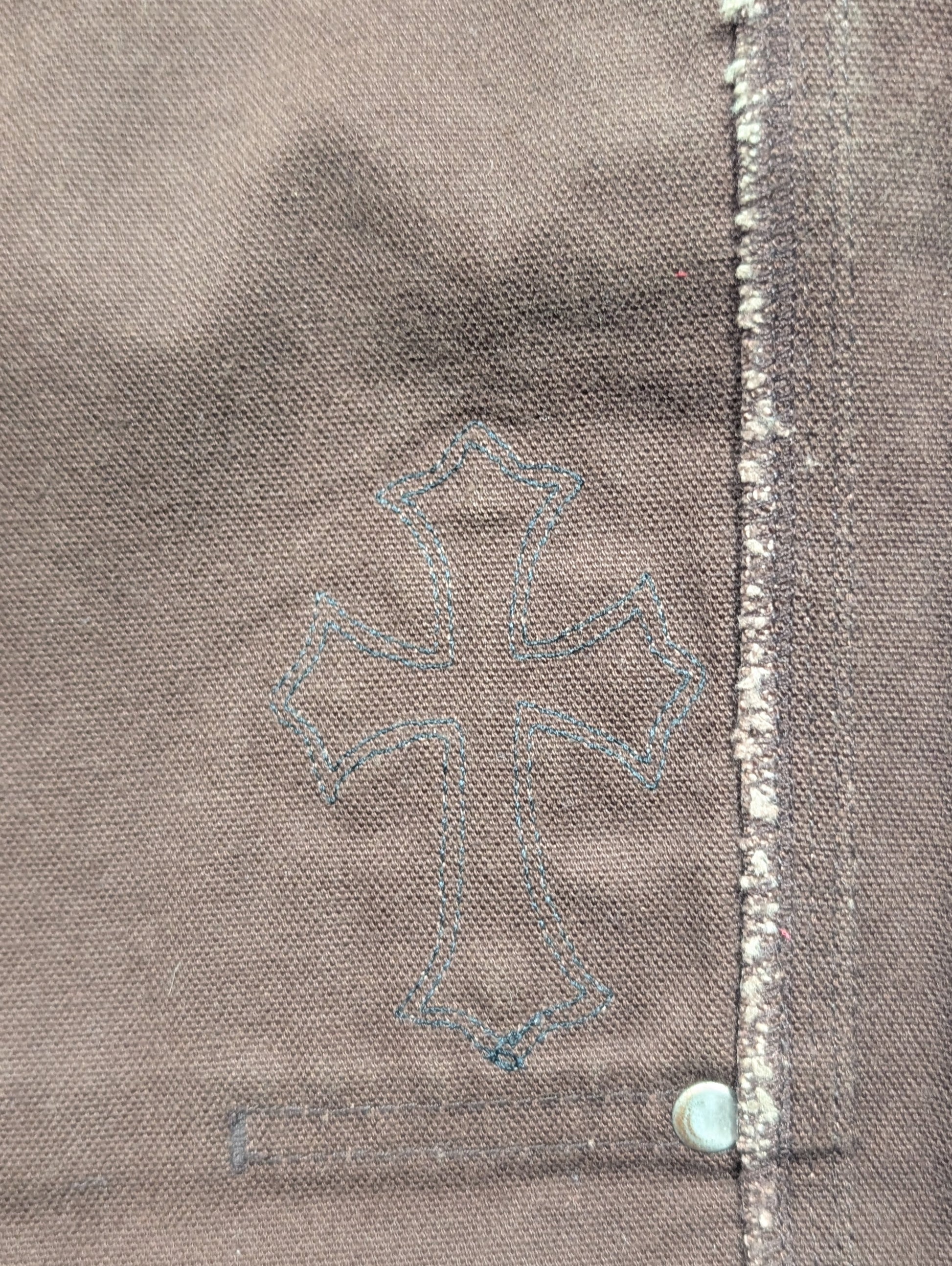 chrome hearts brown carpenter pants leather cross patch detail black leather collectible fashion