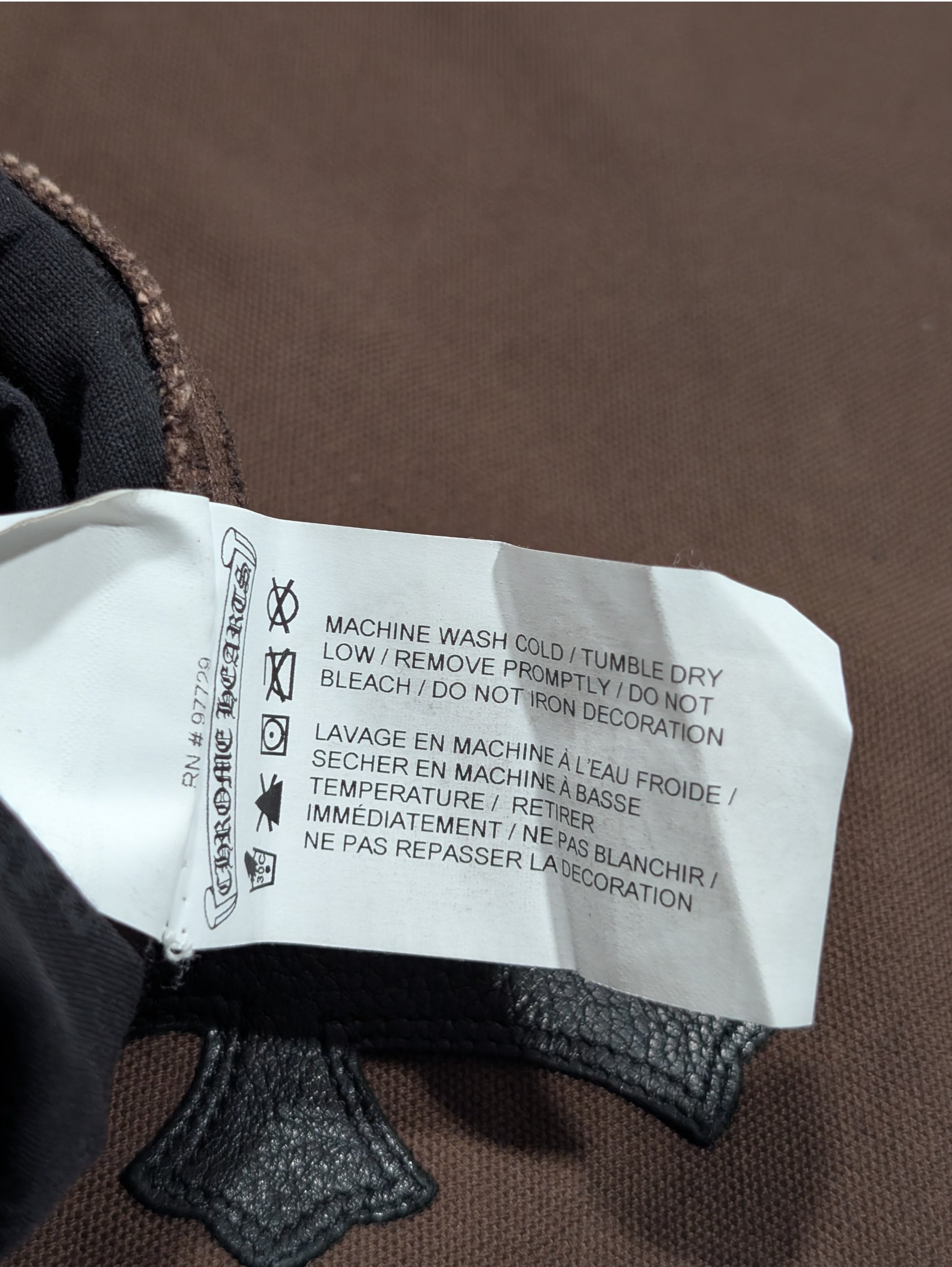 chrome hearts carpenter pants washtag detail brown double knee black leather cross patch collectible