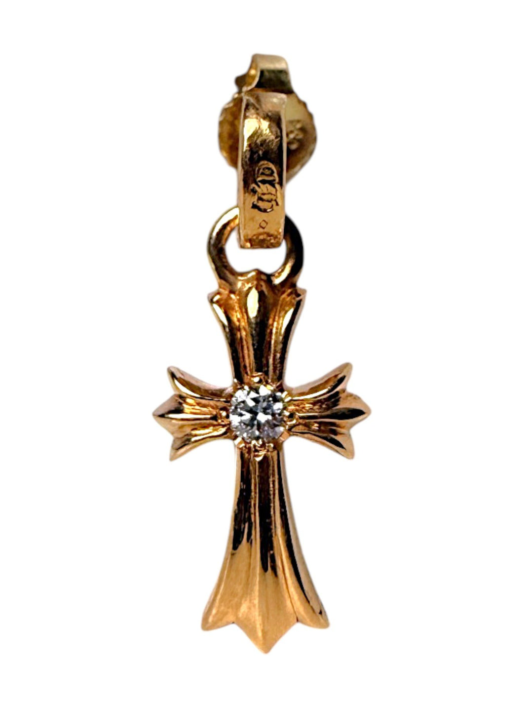 Chrome Hearts Baby Fat Diamond Cross Earring 22k Gold