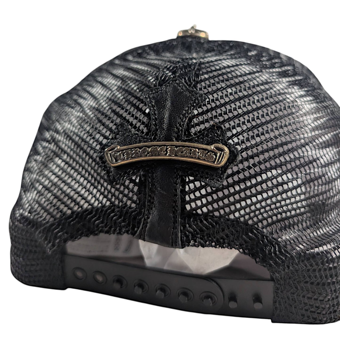 Black Leather Cemetery Cross Patch Hat