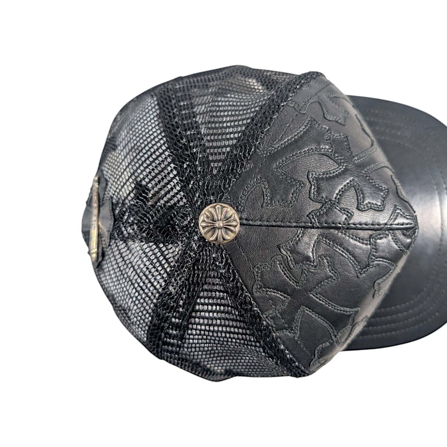 Black Leather Cemetery Cross Patch Hat
