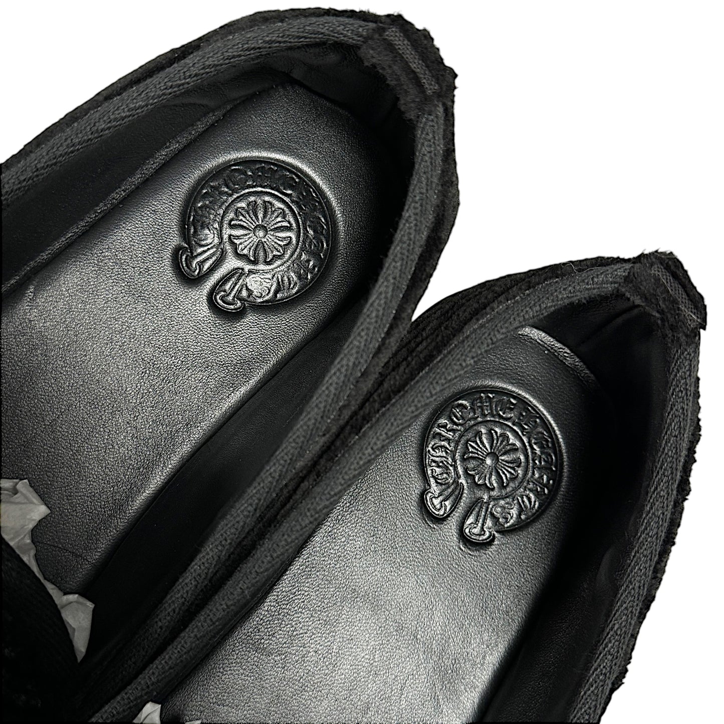 Chrome Heart shoes leather slip on dagger loafer silver corduroy slipper black