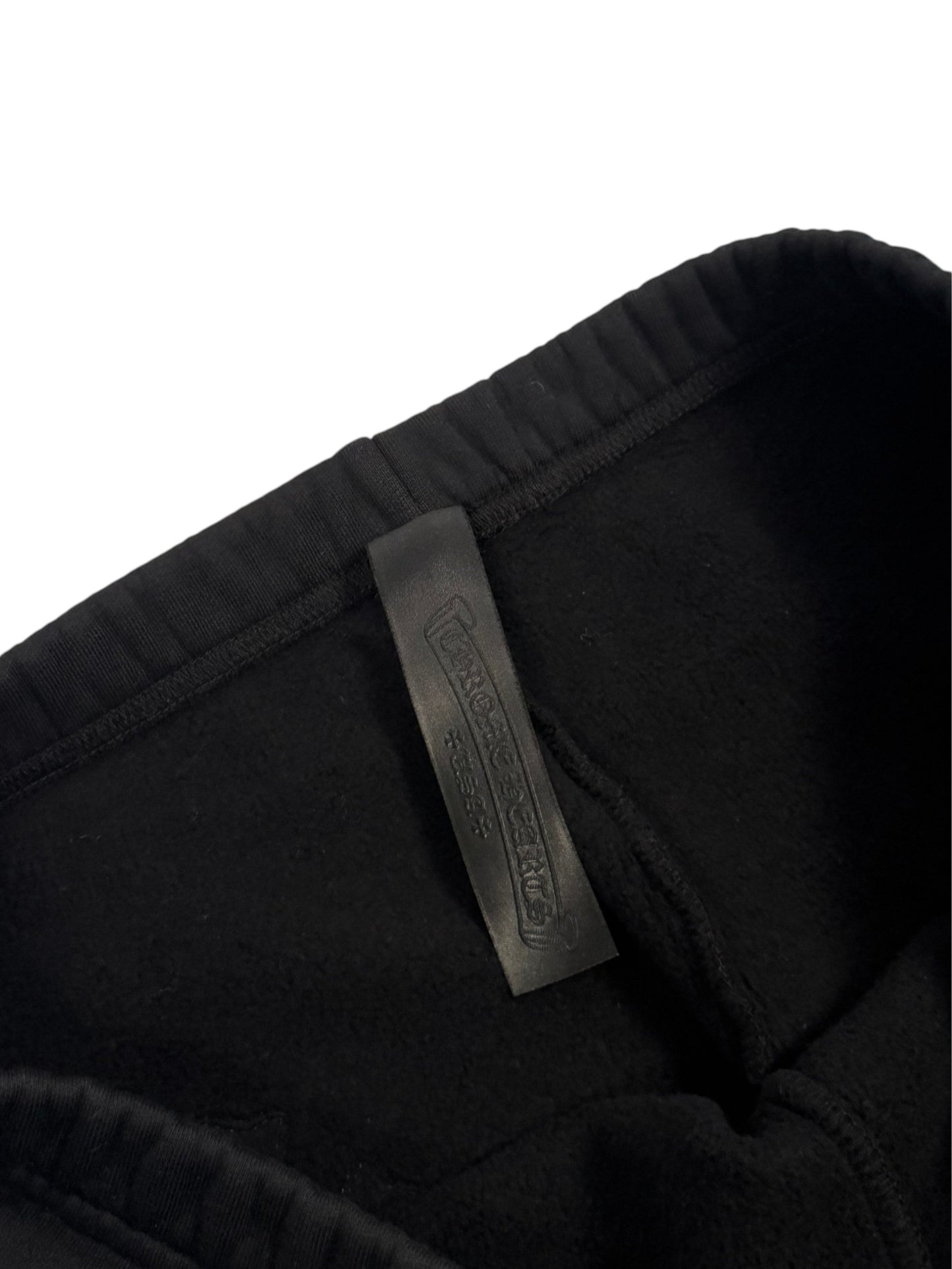 Chrome Hearts Leather Logo Tab on Black Cross Patch Joggers