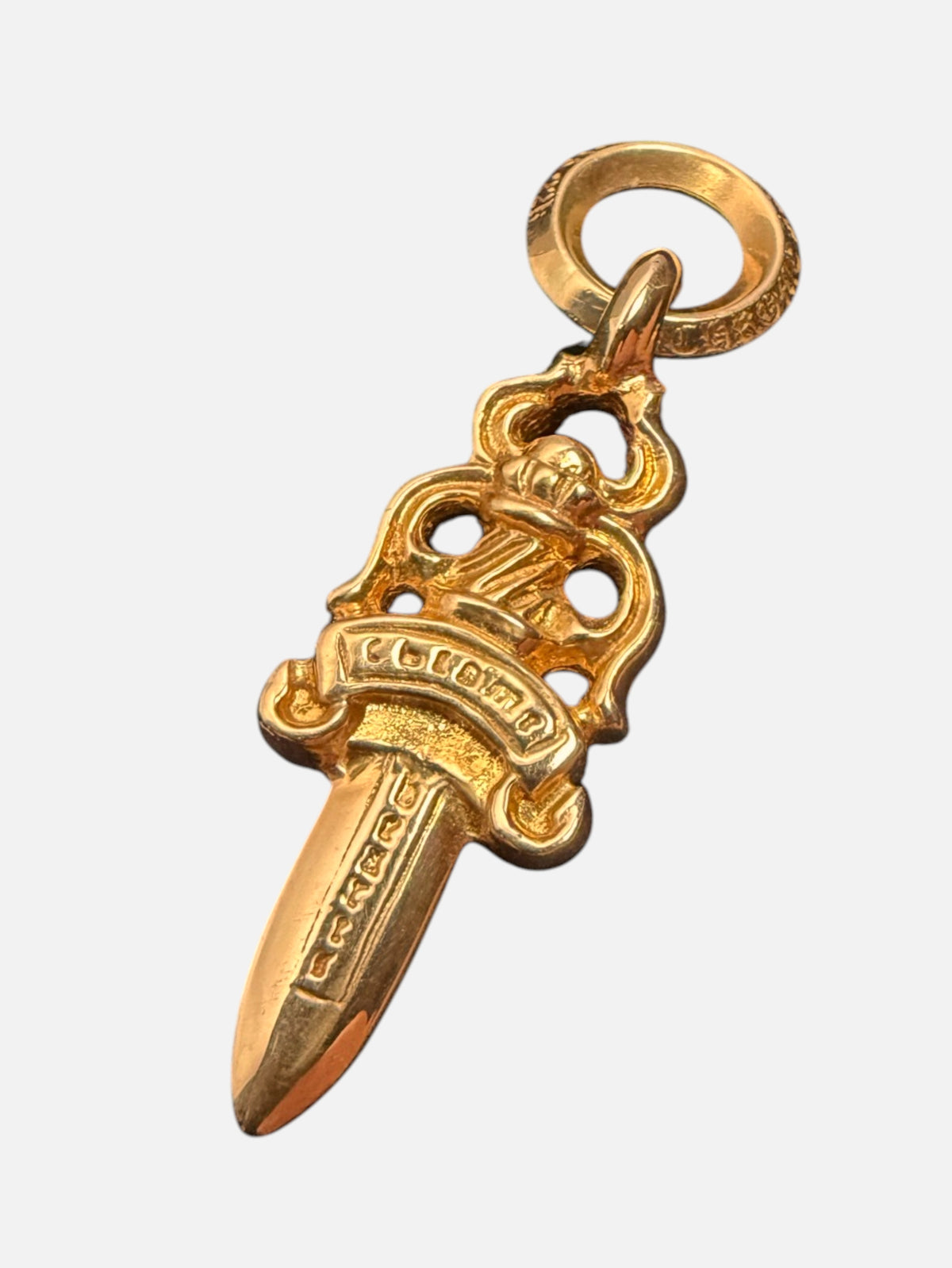 22k Gold CH Dagger Pendant Charm by Chrome Hearts with Bail Ring