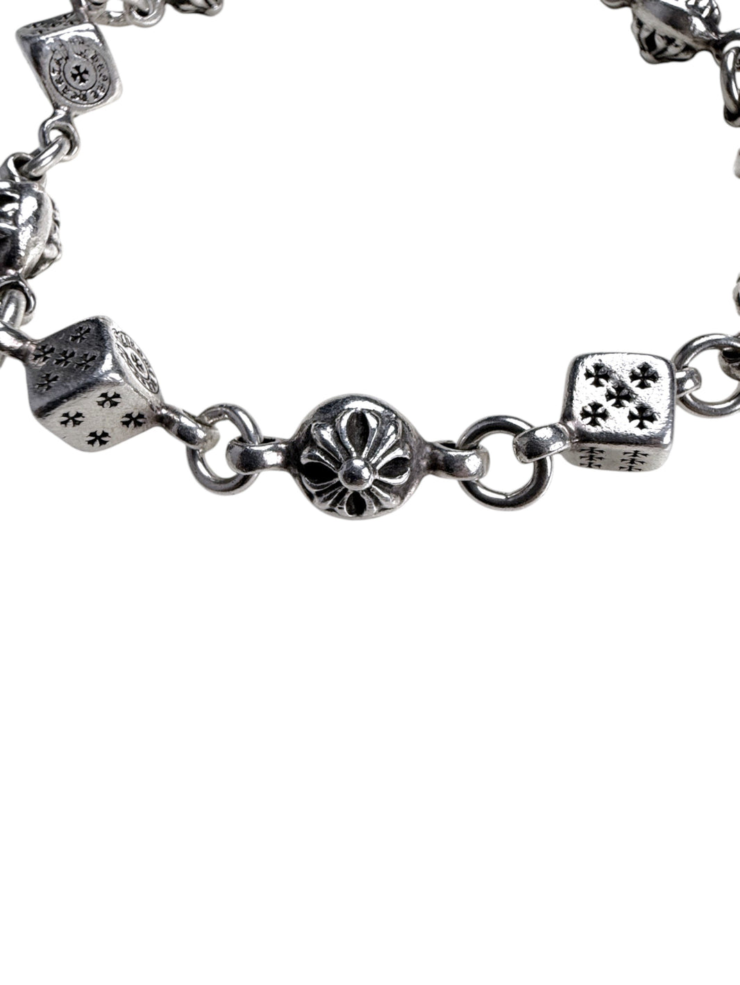 Floral Cross Ball Links on Chrome Hearts Silver Bracelet