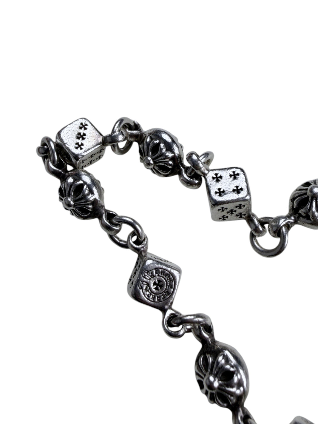 Engraved Cross Dice Cubes Chrome Hearts Sterling Silver Bracelet