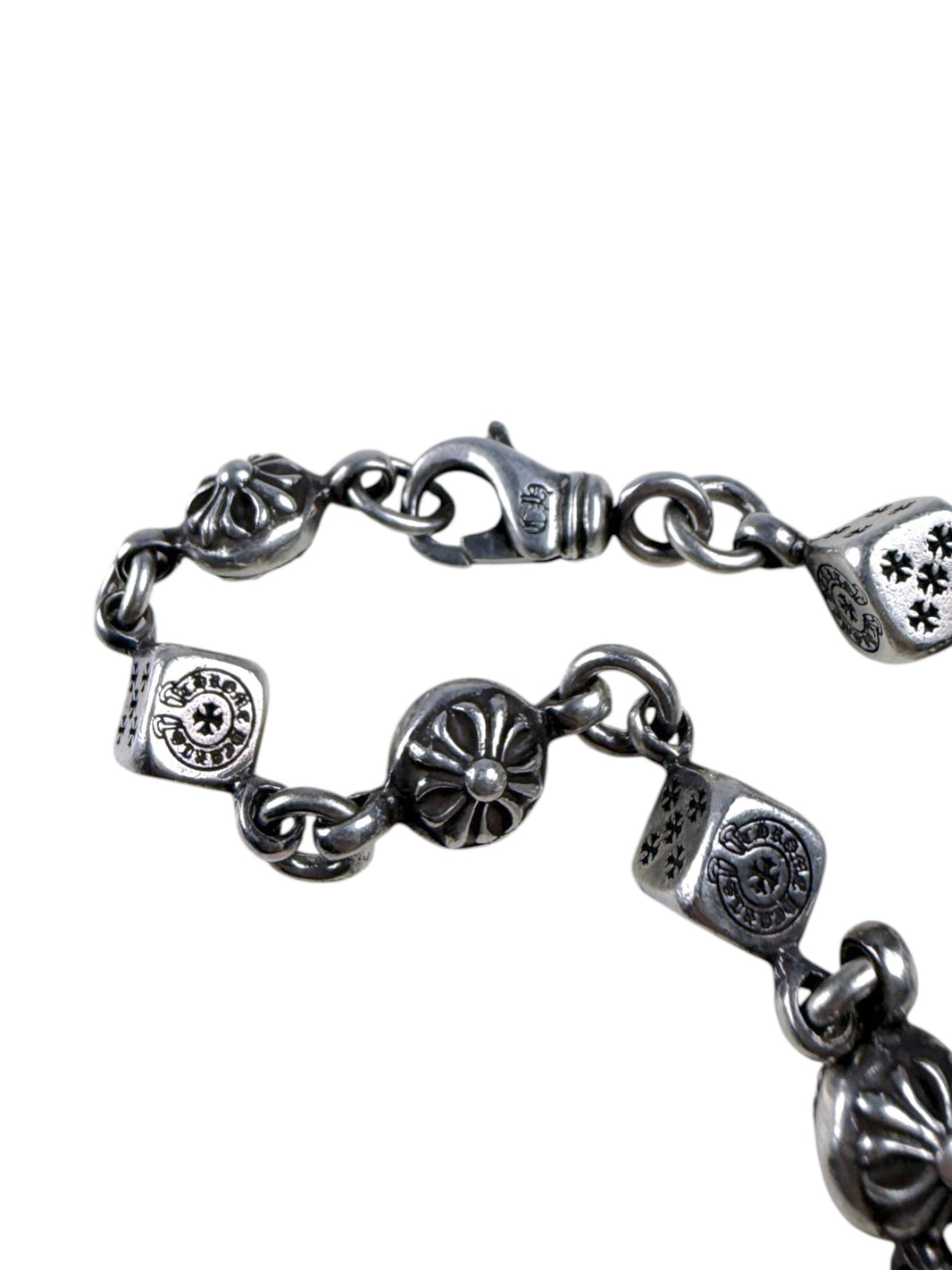 Cross Stamped Dice Links Chrome Hearts Sterling Silver Bracelet