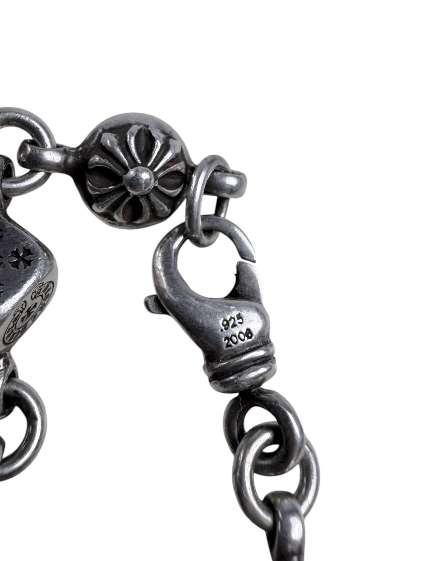 Chrome Hearts .925 Stamped Clasp Cross Ball Bracelet