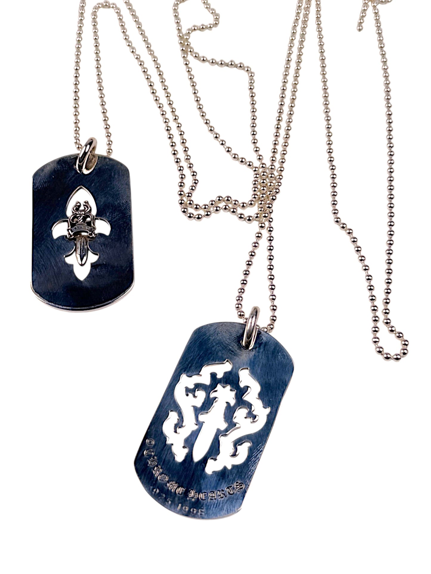 Silver Chrome Hearts Dog Tag Pendant Fleur De Lis Dagger Motif