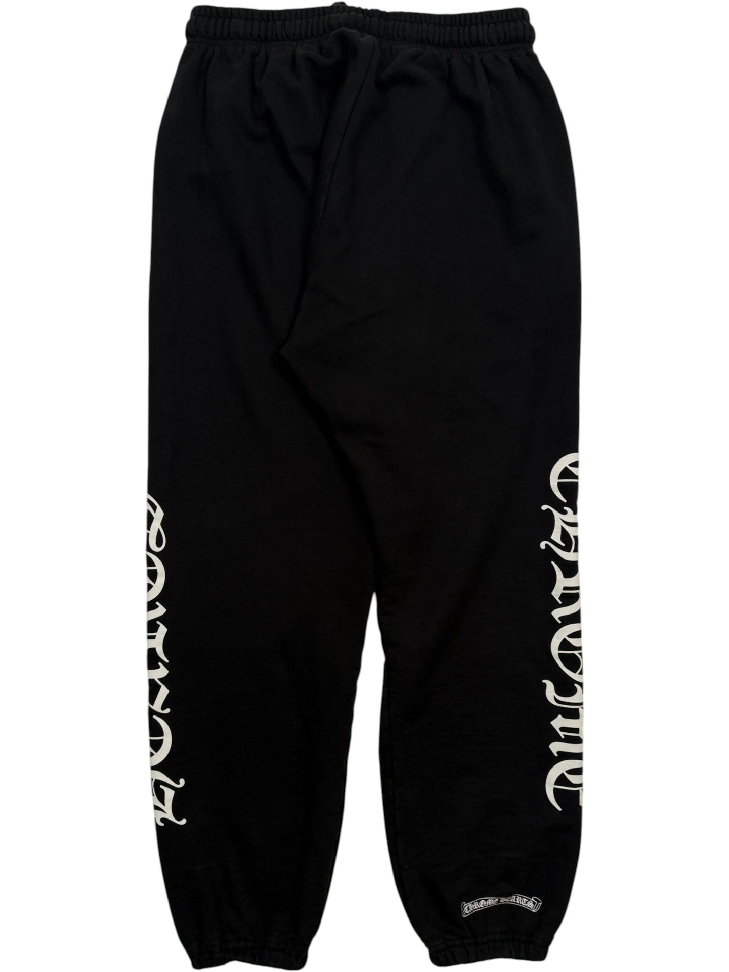 Gothic Chrome Hearts Lettering on Black Cotton Joggers
