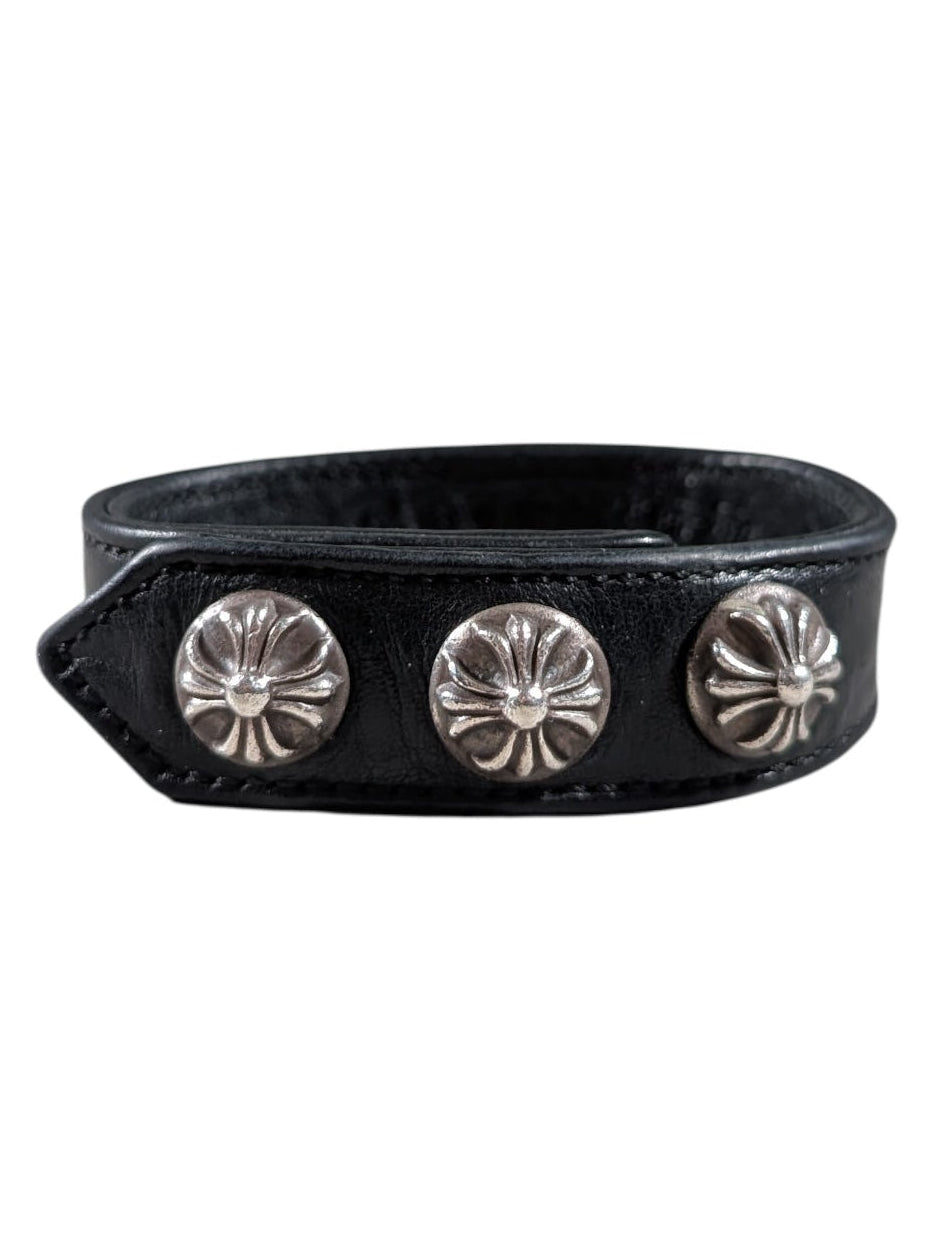 Chrome Hearts Black Leather Cross Ball Bracelet