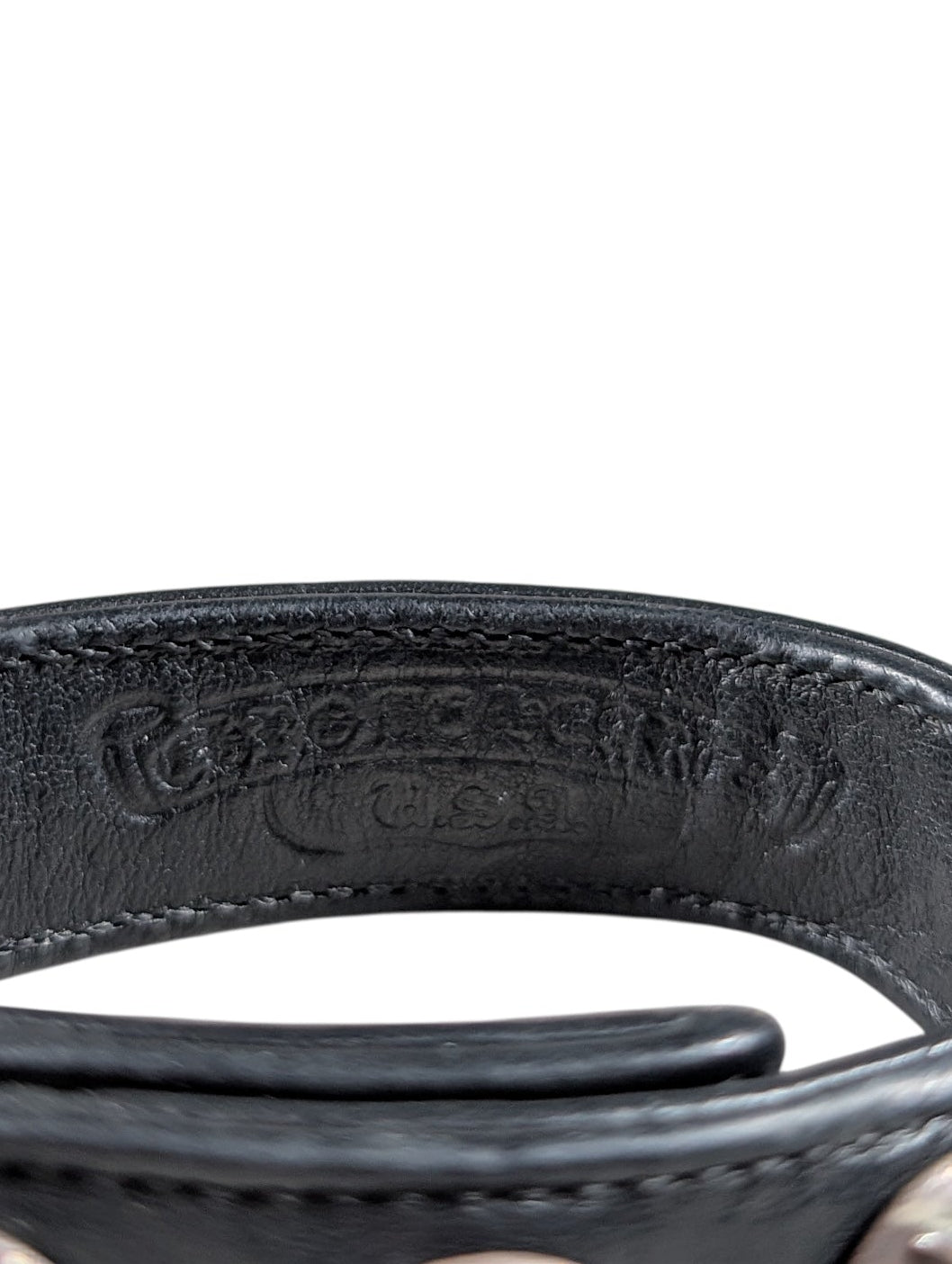 Chrome Hearts Black Leather Cross Ball Bracelet