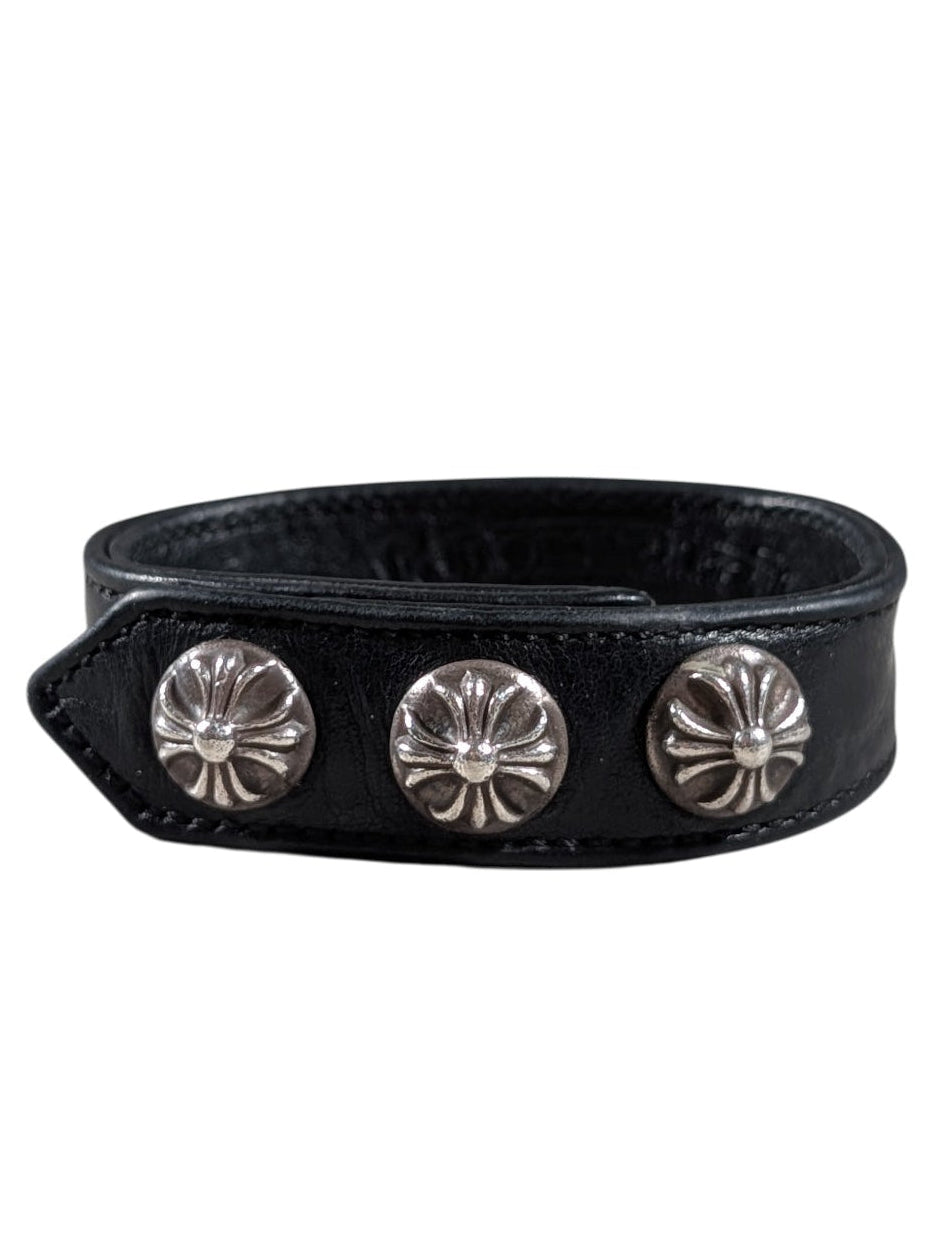Chrome Hearts Black Leather Cross Ball Bracelet