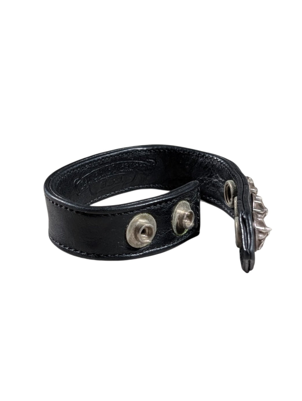 Chrome Hearts Black Leather Cross Ball Bracelet