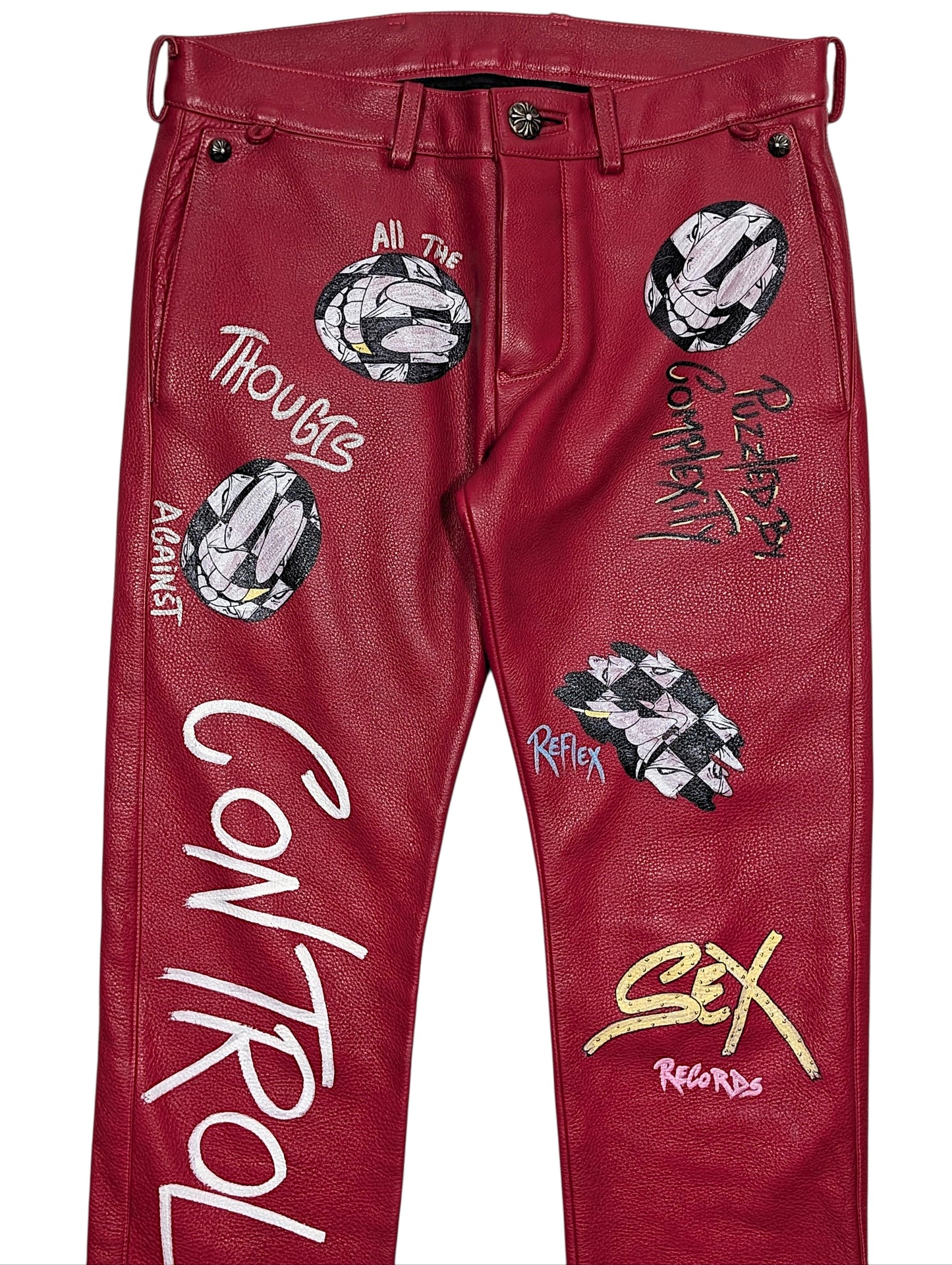 Young Thug CH Matty Boy Sex Records Red Leather Chino Pants