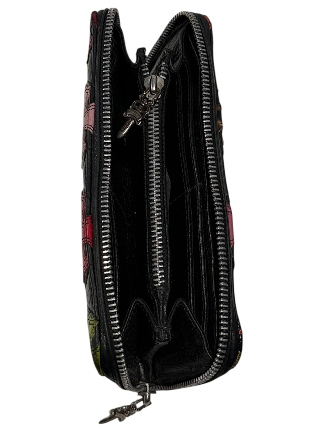 Multi Color Cross Patch Chrome Hearts Long Wallet Black Leather