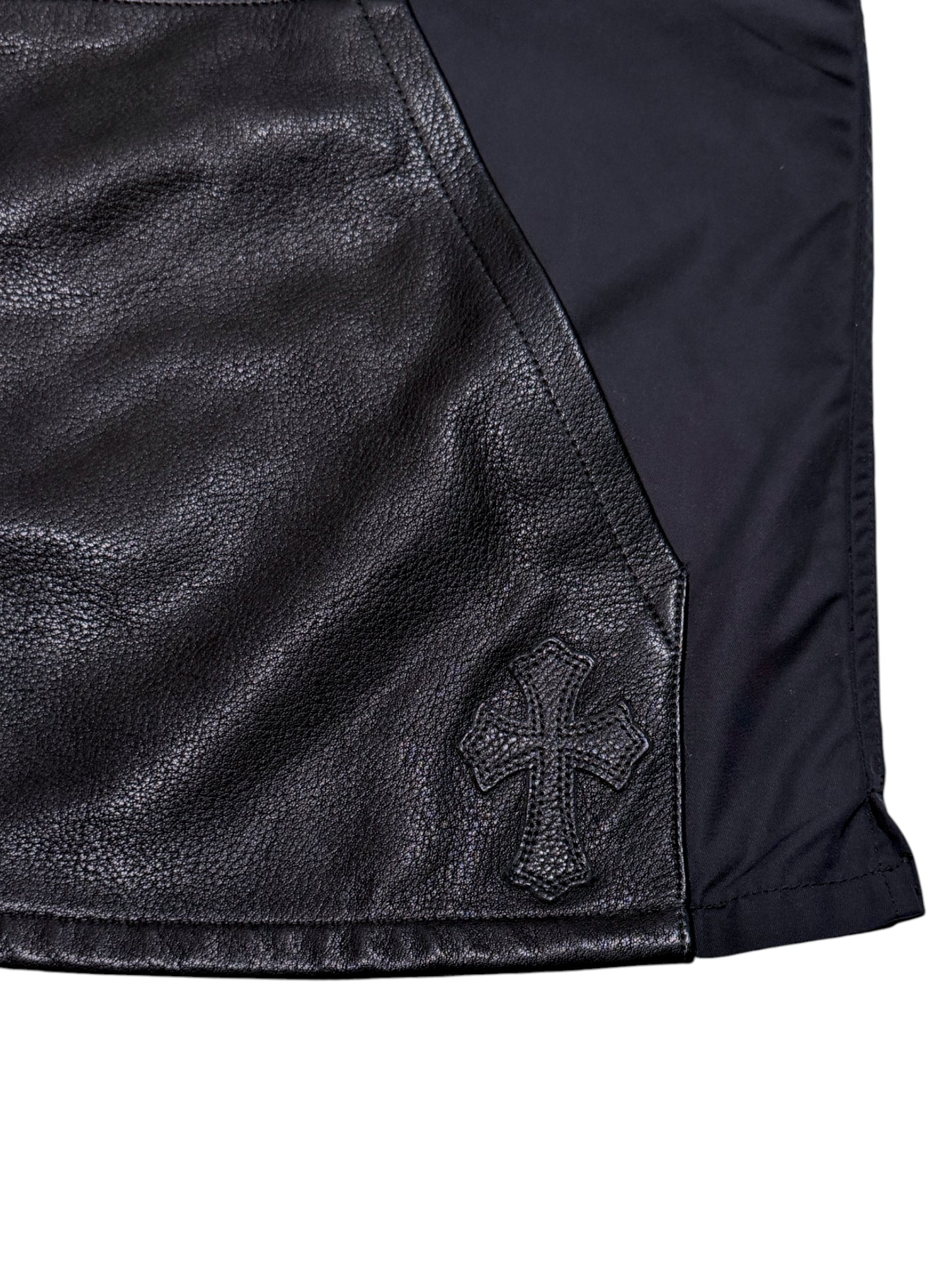 Nylon Leather Cross Patch Zip Up Shirt Sedated