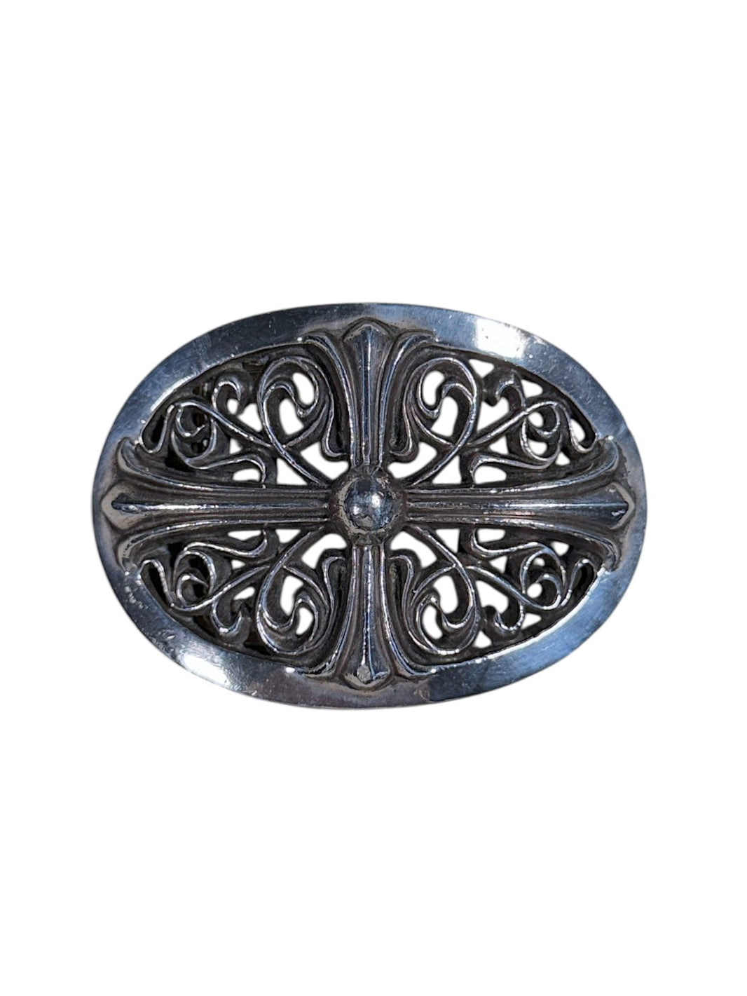Chrome Hearts Oval Cross Belt Buckle .925 Silver Floral Motif