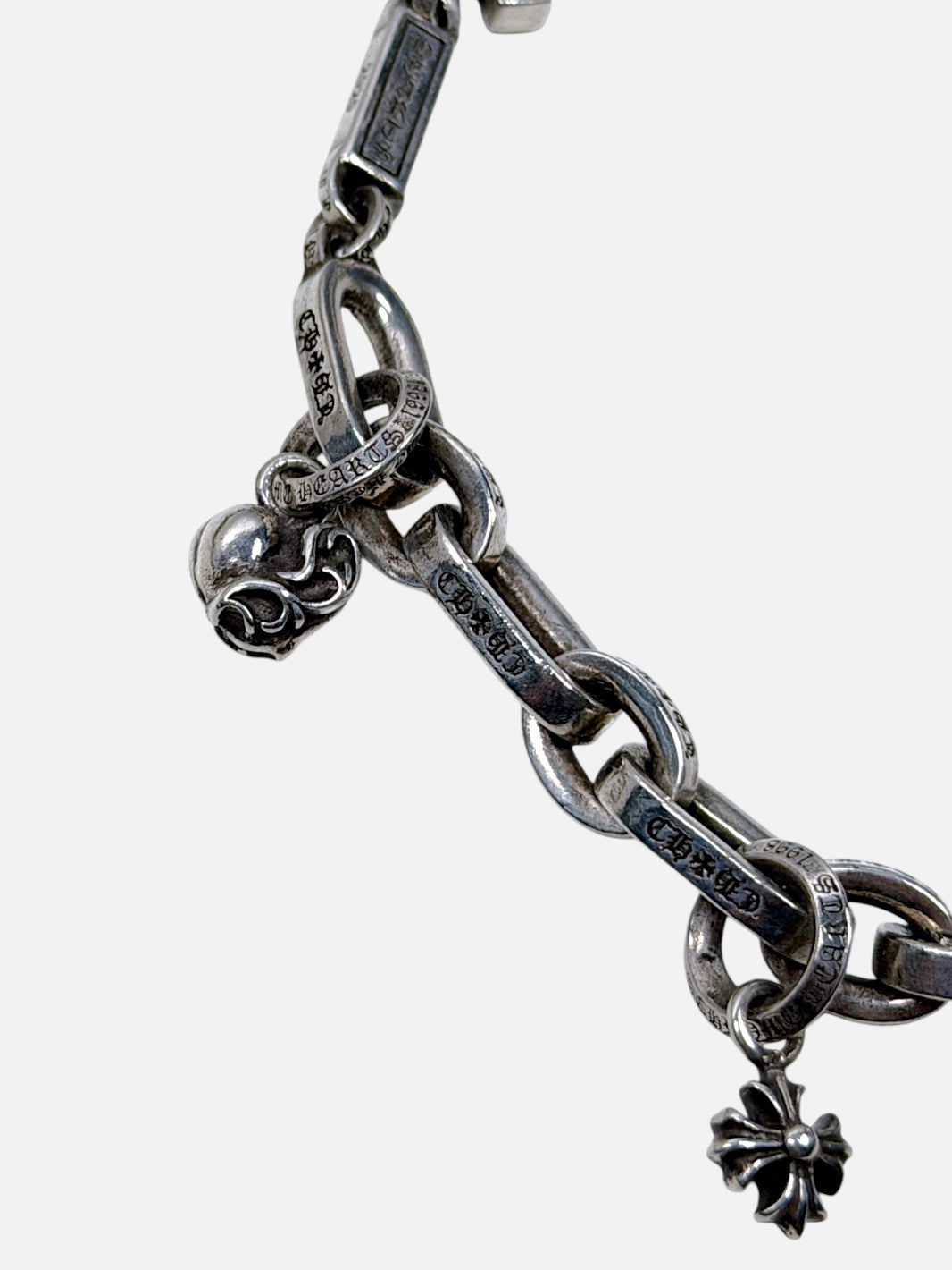Heart Charm Chrome Hearts Paper Chain Bracelet Silver