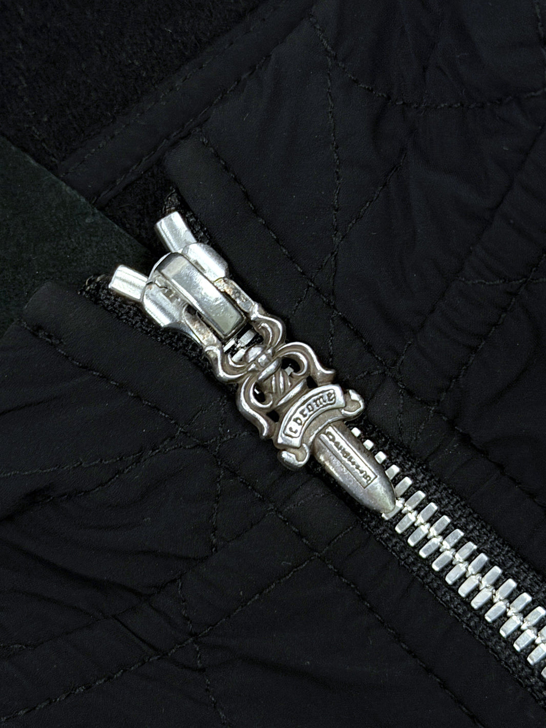 Chrome Hearts Silver Dagger Zip Pull on Quilted Nylon Jacket