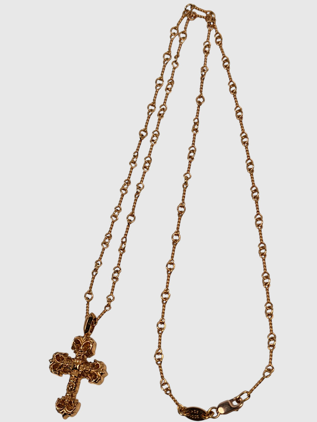 Chrome Hearts 22k Gold Twist Chain Necklace Filigree Cross Pendant