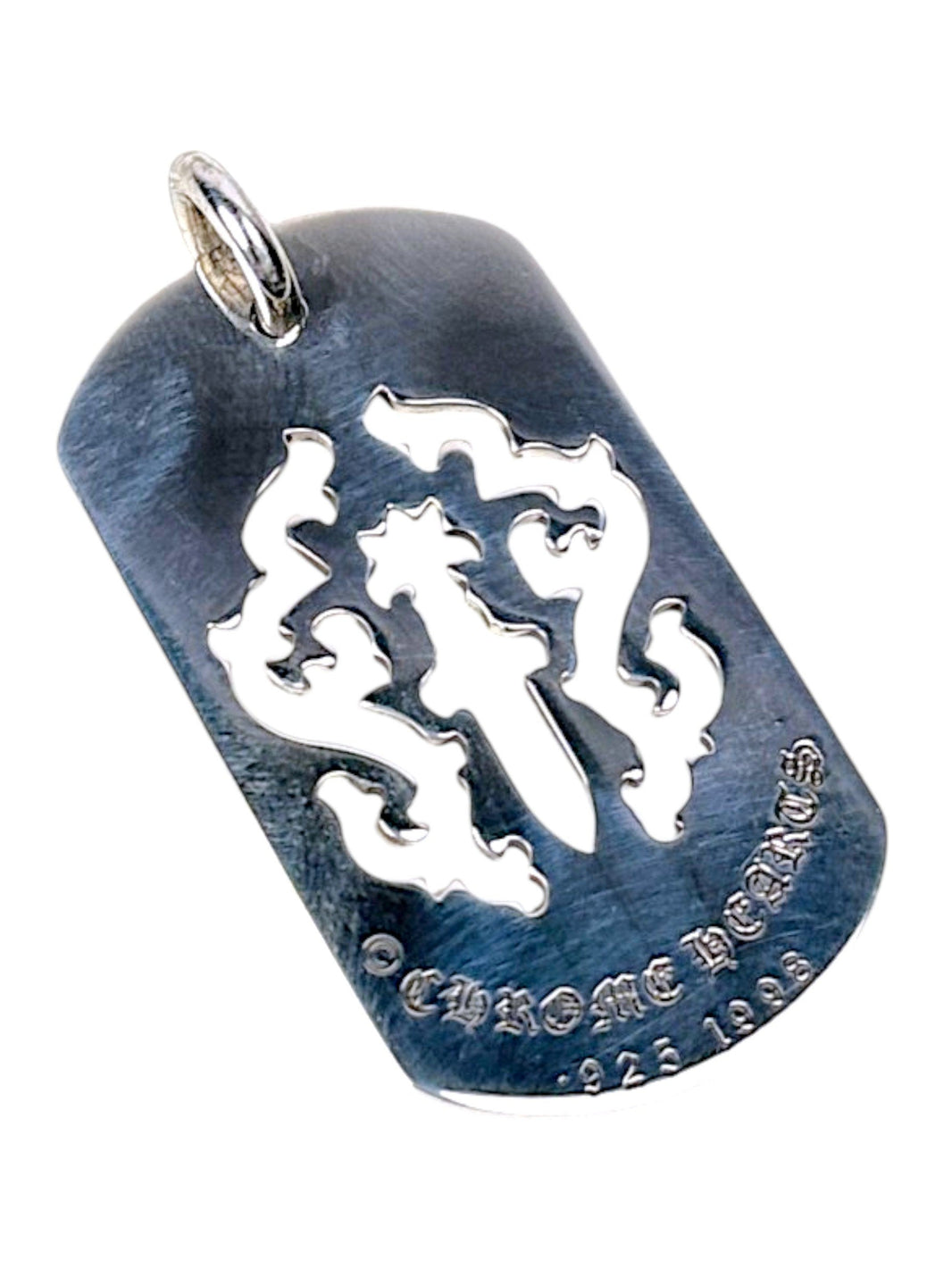 Oxidized .925 Silver Chrome Hearts Dog Tag Dagger Motif