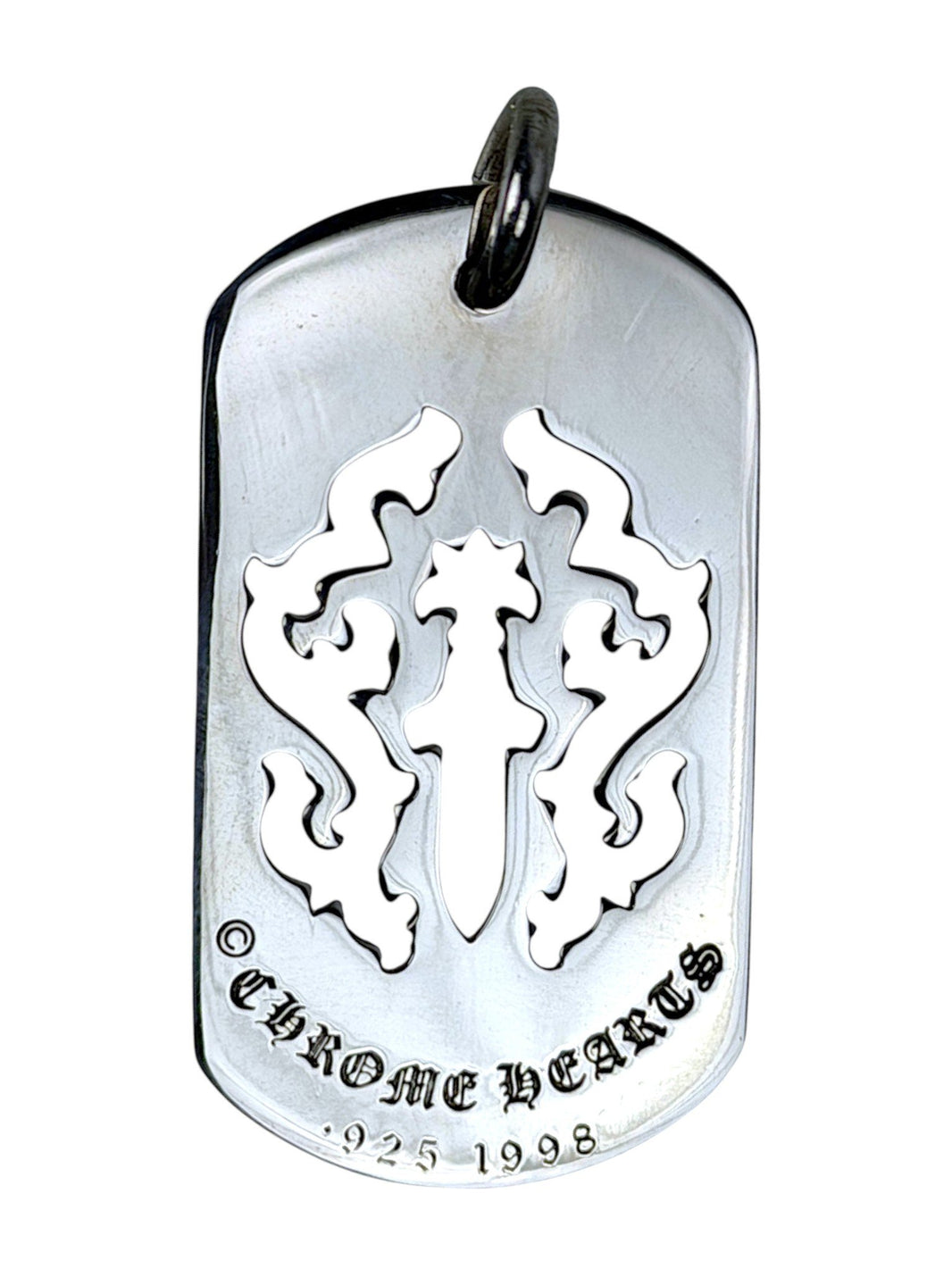 Polished Silver Chrome Hearts Vine Dagger Dog Tag Pendant