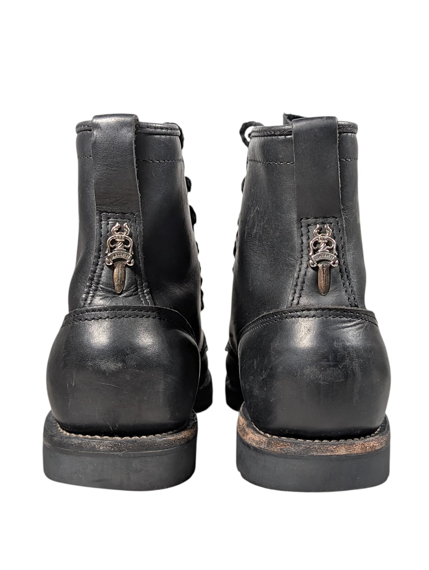 chrome hearts wesco boots leather grain detail black leather fireman chrome hearts