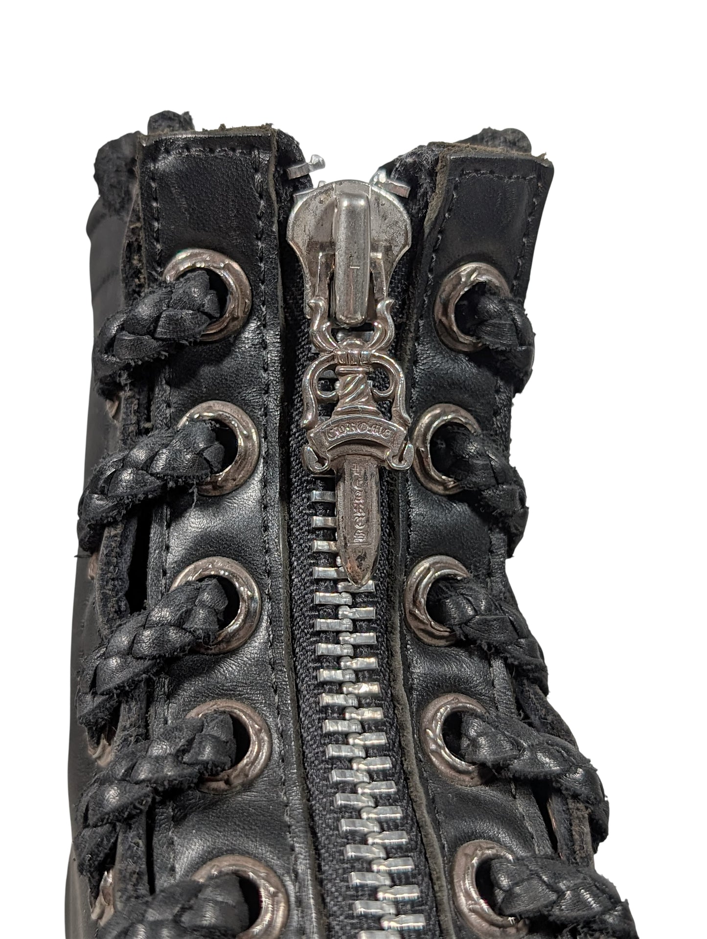 chrome hearts wesco jobmaster boots silver dagger zipper detail black leather collectible boots