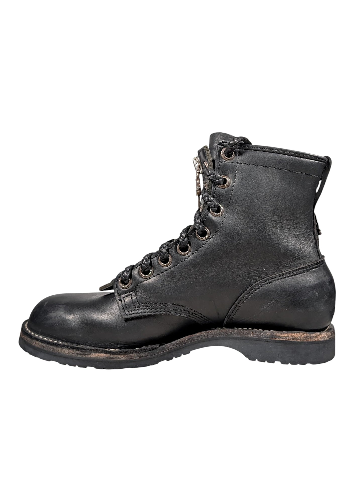 chrome hearts wesco jobmaster boots black leather fireman side view silver dagger zipper
