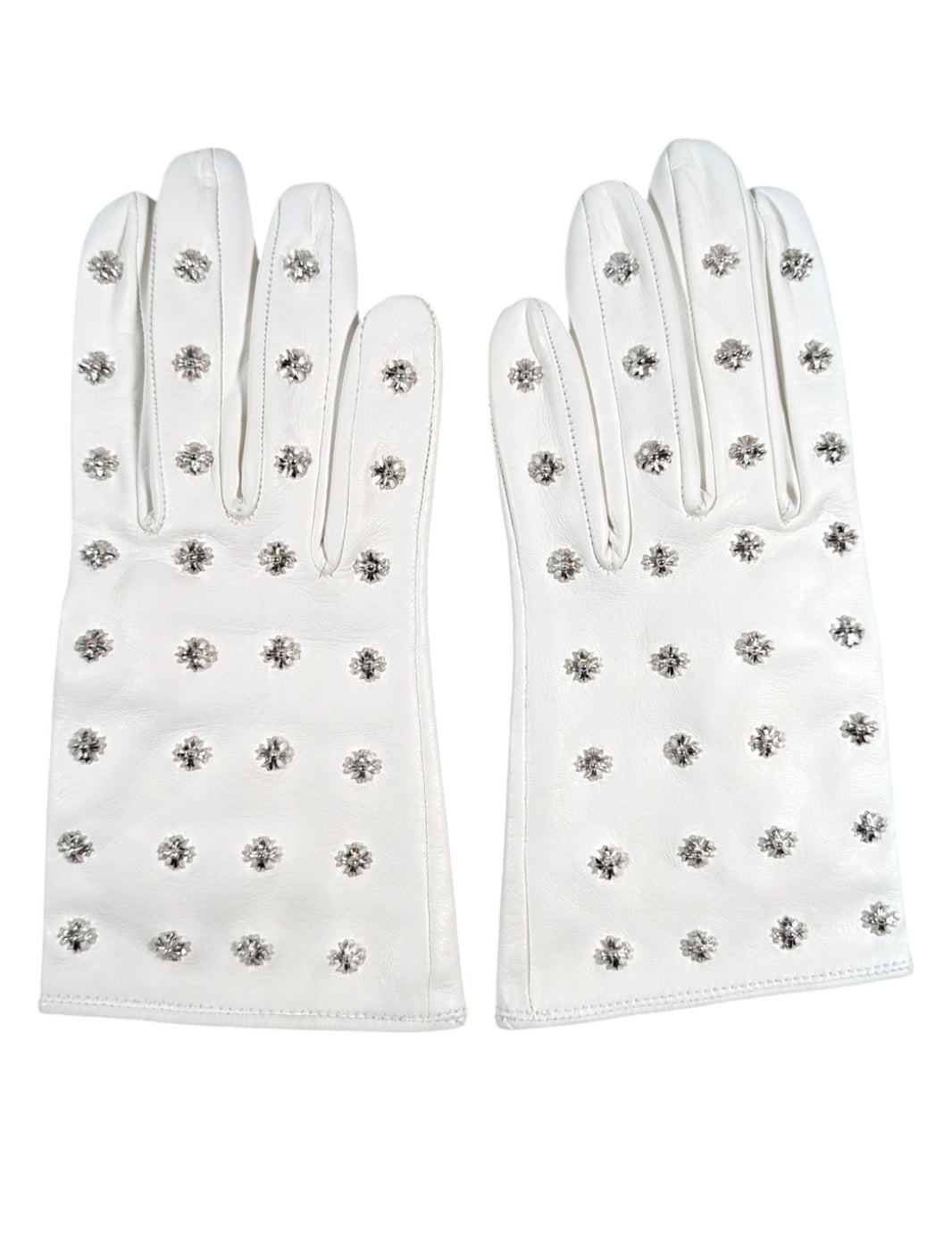 Chrome Hearts Leather & Silk Leather Gloves w/ flooded CH Plus Silver Studs Authentic Gloves