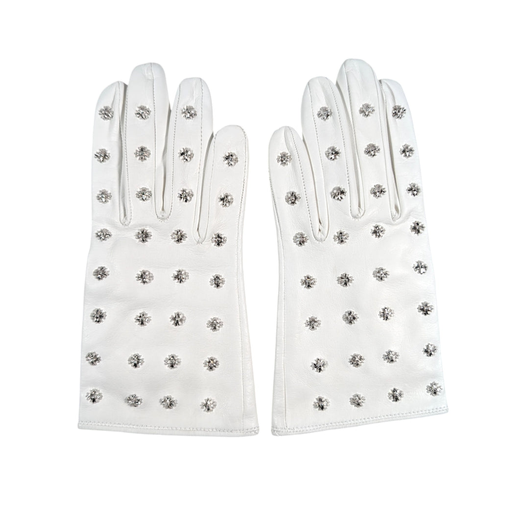 Chrome Hearts Leather & Silk Leather Gloves w/ flooded CH Plus Silver Studs Authentic Gloves